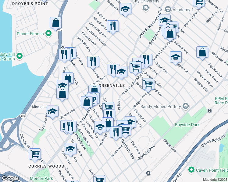 map of restaurants, bars, coffee shops, grocery stores, and more near 315 Old Bergen Road in Jersey City