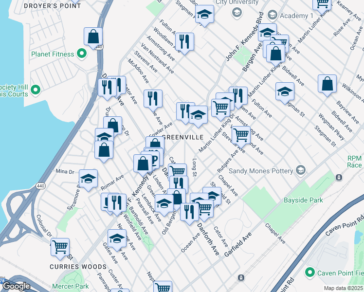 map of restaurants, bars, coffee shops, grocery stores, and more near 315 Old Bergen Road in Jersey City