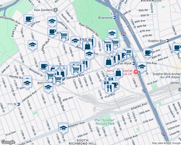 map of restaurants, bars, coffee shops, grocery stores, and more near in Queens