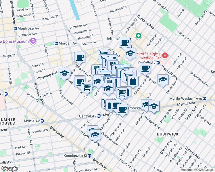 map of restaurants, bars, coffee shops, grocery stores, and more near in Brooklyn
