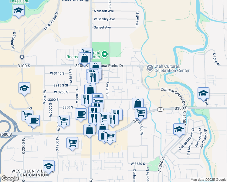 map of restaurants, bars, coffee shops, grocery stores, and more near 1571 West 3255 South in West Valley City
