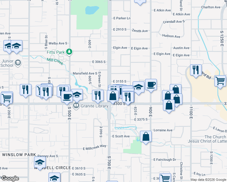 map of restaurants, bars, coffee shops, grocery stores, and more near 737 Jepson Avenue in Salt Lake City