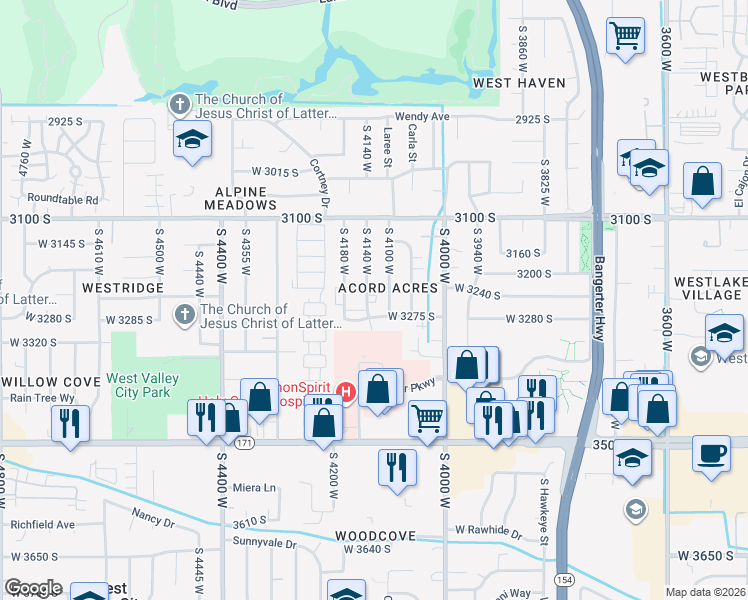 map of restaurants, bars, coffee shops, grocery stores, and more near 3279 South 4140 West in West Valley City