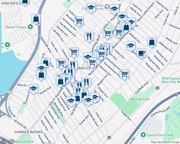 map of restaurants, bars, coffee shops, grocery stores, and more near in Jersey City