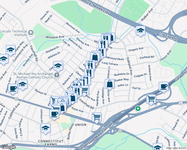 map of restaurants, bars, coffee shops, grocery stores, and more near 1980 Marianne Way in Union