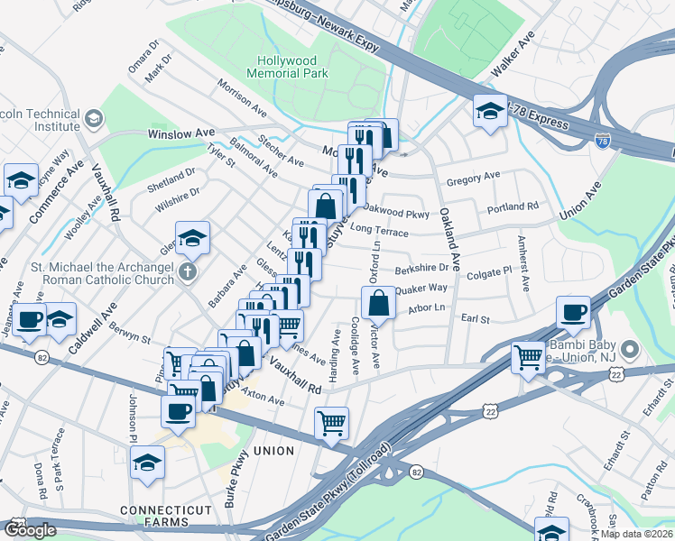 map of restaurants, bars, coffee shops, grocery stores, and more near 1980 Marianne Way in Union