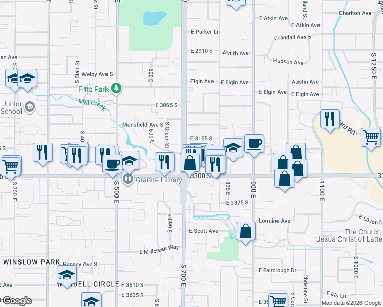 map of restaurants, bars, coffee shops, grocery stores, and more near 737 Jepson Avenue in Salt Lake City