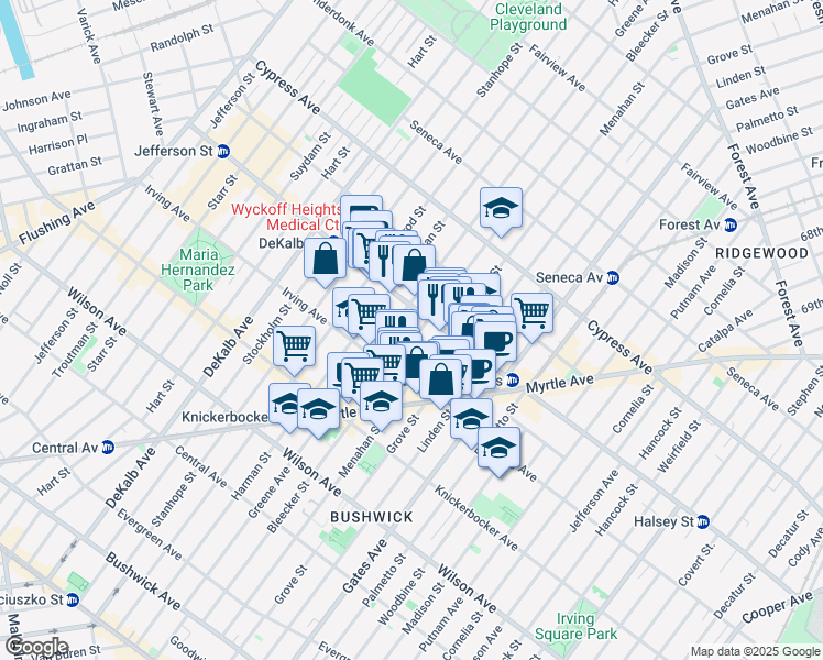 map of restaurants, bars, coffee shops, grocery stores, and more near 337 Bleecker Street in Brooklyn