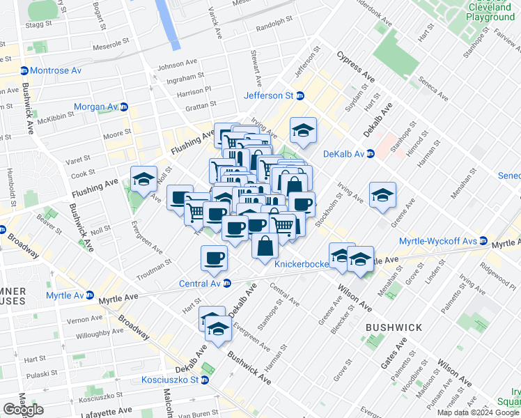 map of restaurants, bars, coffee shops, grocery stores, and more near in Brooklyn