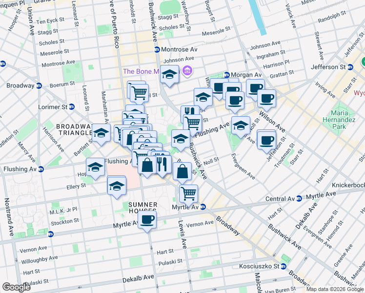 map of restaurants, bars, coffee shops, grocery stores, and more near in Brooklyn