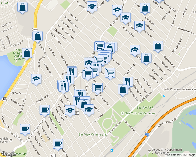map of restaurants, bars, coffee shops, grocery stores, and more near in Jersey City