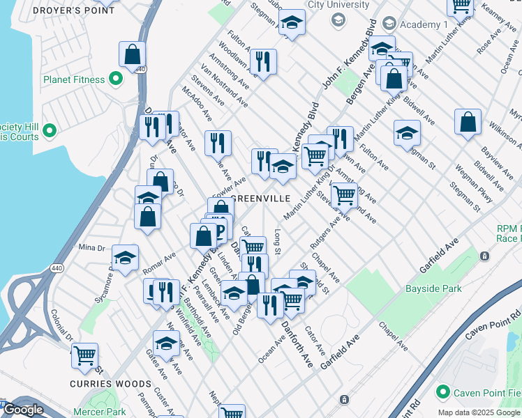 map of restaurants, bars, coffee shops, grocery stores, and more near 315 Old Bergen Road in Jersey City