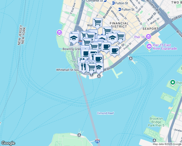 map of restaurants, bars, coffee shops, grocery stores, and more near 4 New Street in New York