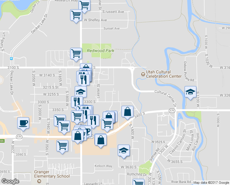 map of restaurants, bars, coffee shops, grocery stores, and more near 1506 West 3255 South in West Valley City