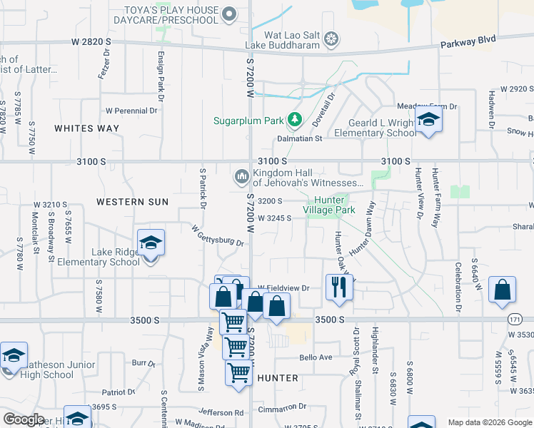 map of restaurants, bars, coffee shops, grocery stores, and more near 7153 West 3245 South in Salt Lake City