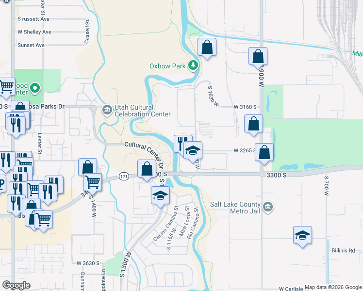 map of restaurants, bars, coffee shops, grocery stores, and more near 3220 South 1100 West in South Salt Lake