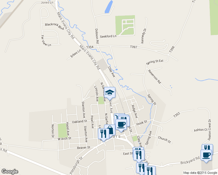 map of restaurants, bars, coffee shops, grocery stores, and more near 239 Crowe Avenue in Mars