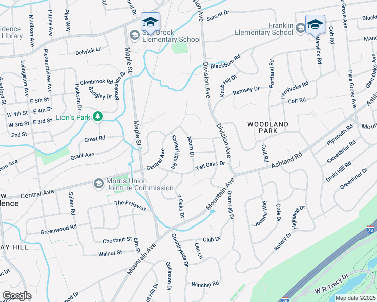 map of restaurants, bars, coffee shops, grocery stores, and more near 27 Acorn Drive in Summit