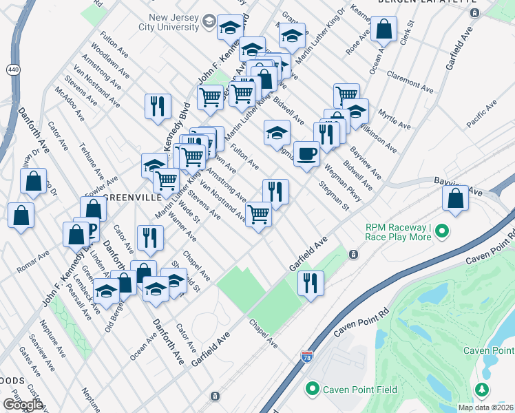 map of restaurants, bars, coffee shops, grocery stores, and more near 93 Armstrong Avenue in Jersey City