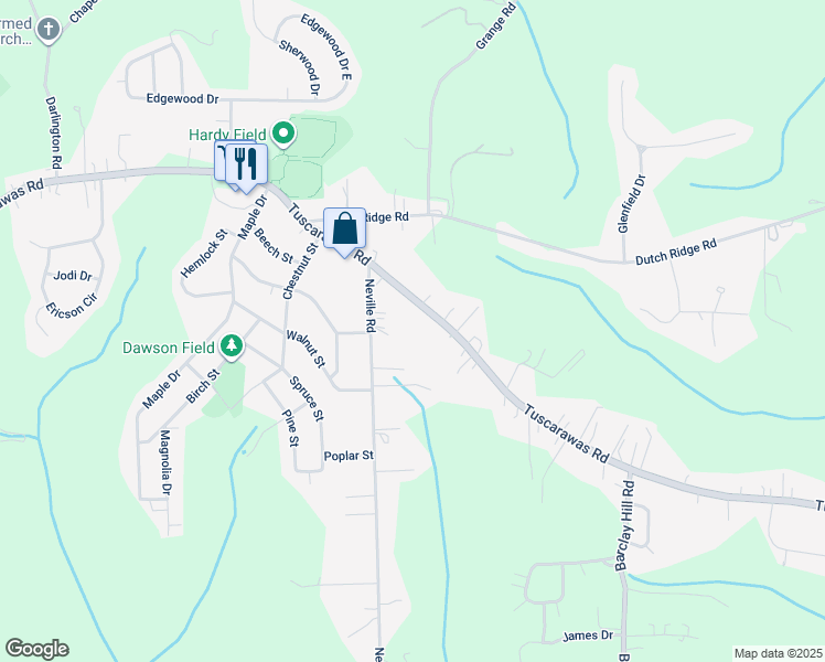 map of restaurants, bars, coffee shops, grocery stores, and more near 4415 Tuscarawas Road in Beaver