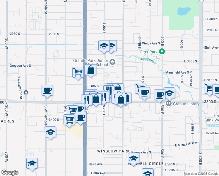 map of restaurants, bars, coffee shops, grocery stores, and more near 3203 South 200 East in South Salt Lake