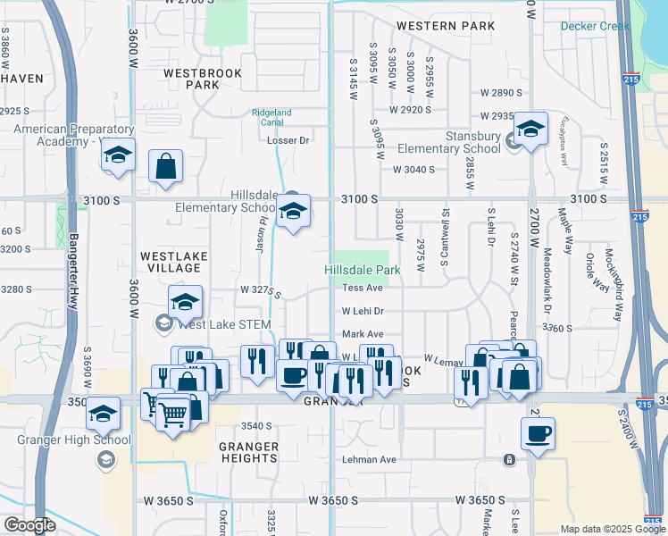 map of restaurants, bars, coffee shops, grocery stores, and more near 3248 32nd West in West Valley City