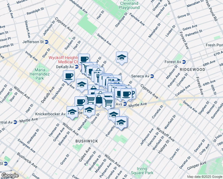 map of restaurants, bars, coffee shops, grocery stores, and more near in Brooklyn