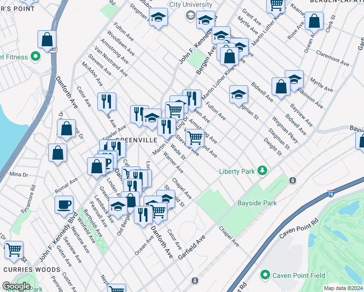 map of restaurants, bars, coffee shops, grocery stores, and more near 111 Rutgers Avenue in Jersey City