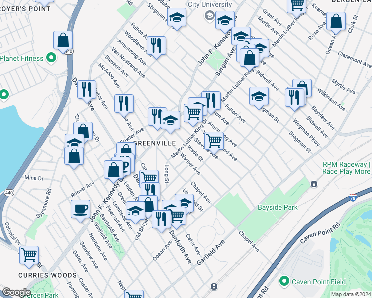 map of restaurants, bars, coffee shops, grocery stores, and more near in Jersey City