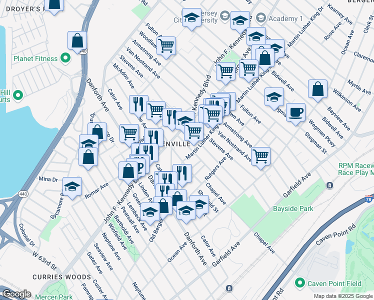 map of restaurants, bars, coffee shops, grocery stores, and more near in Jersey City