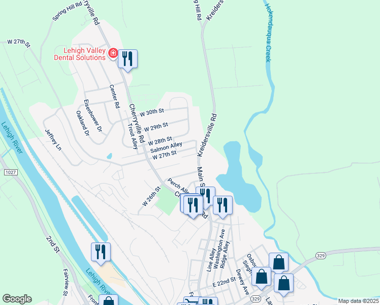 map of restaurants, bars, coffee shops, grocery stores, and more near 6 West 27th Street in Northampton