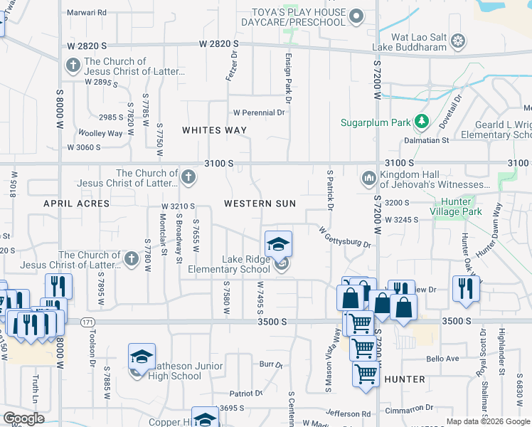 map of restaurants, bars, coffee shops, grocery stores, and more near 3223 Magnolia Drive in Magna