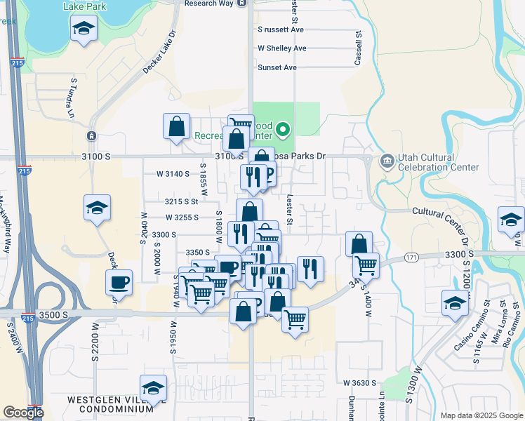 map of restaurants, bars, coffee shops, grocery stores, and more near 1676 West 3300 South in West Valley City