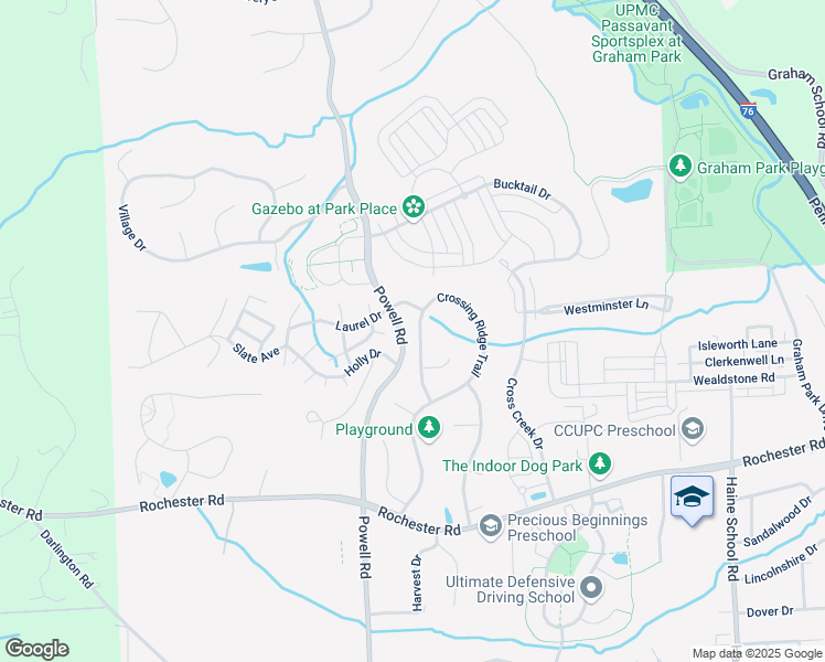 map of restaurants, bars, coffee shops, grocery stores, and more near 102 Holly Drive in Cranberry Township