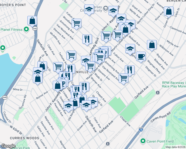 map of restaurants, bars, coffee shops, grocery stores, and more near in Jersey City