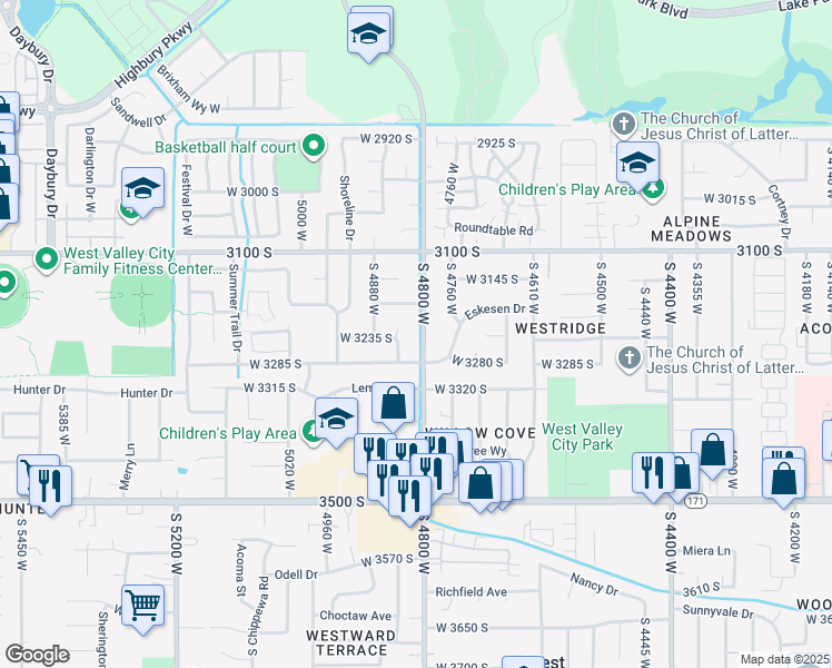 map of restaurants, bars, coffee shops, grocery stores, and more near 3232 South 4800 West in West Valley City