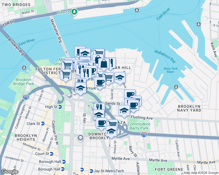 map of restaurants, bars, coffee shops, grocery stores, and more near in Brooklyn