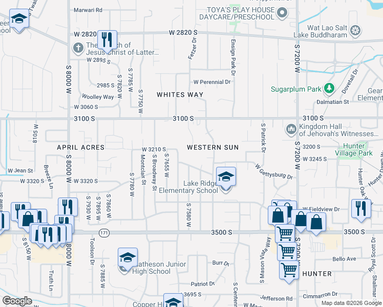 map of restaurants, bars, coffee shops, grocery stores, and more near 7590 Golden Rod Avenue South in Magna