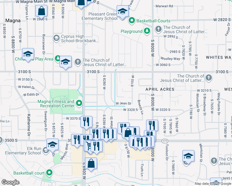 map of restaurants, bars, coffee shops, grocery stores, and more near 3224 South Buena Verde Lane in Magna