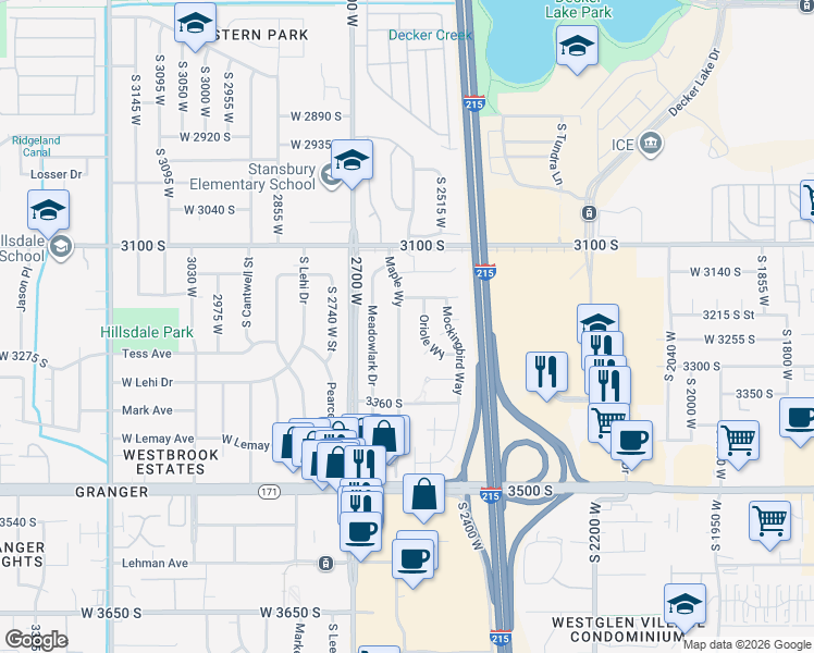 map of restaurants, bars, coffee shops, grocery stores, and more near 3254 Oriole Way in West Valley City
