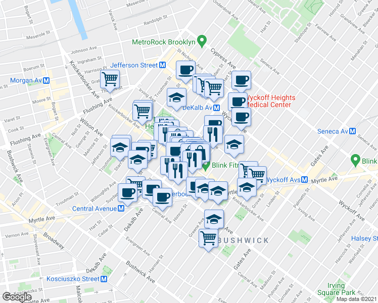 map of restaurants, bars, coffee shops, grocery stores, and more near in Brooklyn