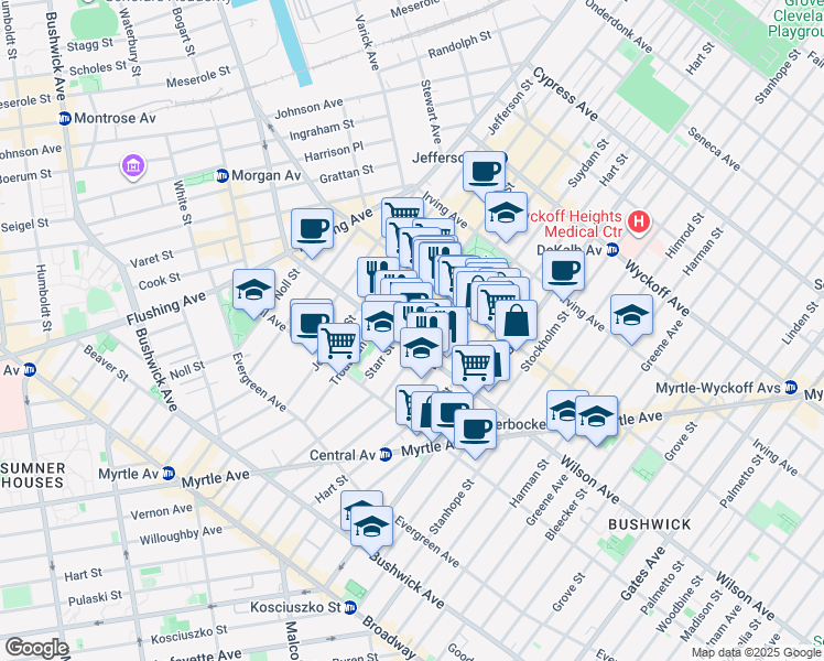 map of restaurants, bars, coffee shops, grocery stores, and more near in Brooklyn