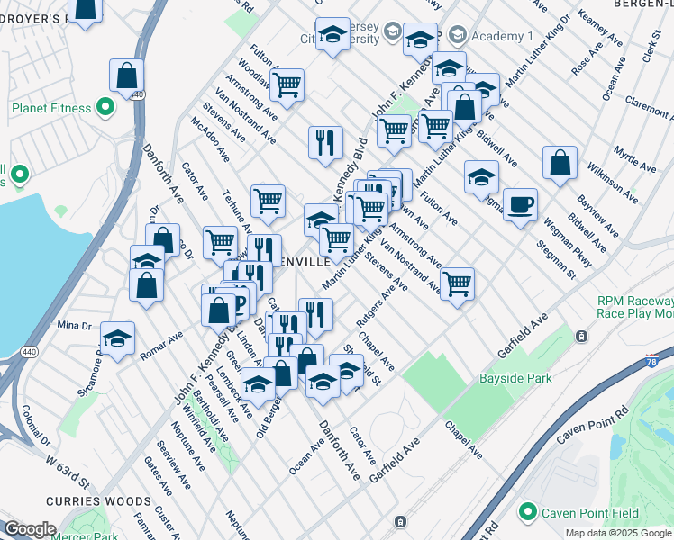 map of restaurants, bars, coffee shops, grocery stores, and more near in Jersey City