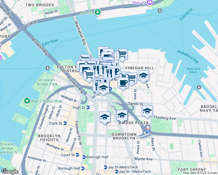 map of restaurants, bars, coffee shops, grocery stores, and more near 81 Prospect Street in Brooklyn