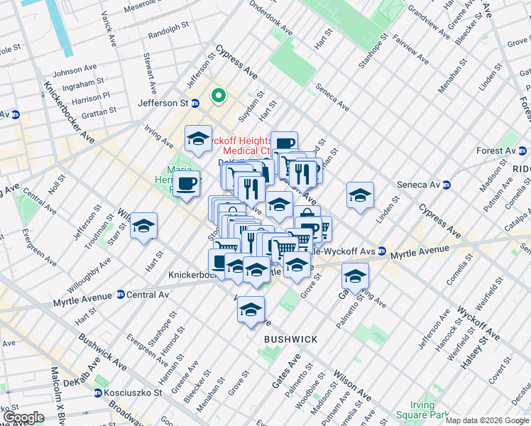 map of restaurants, bars, coffee shops, grocery stores, and more near in Brooklyn