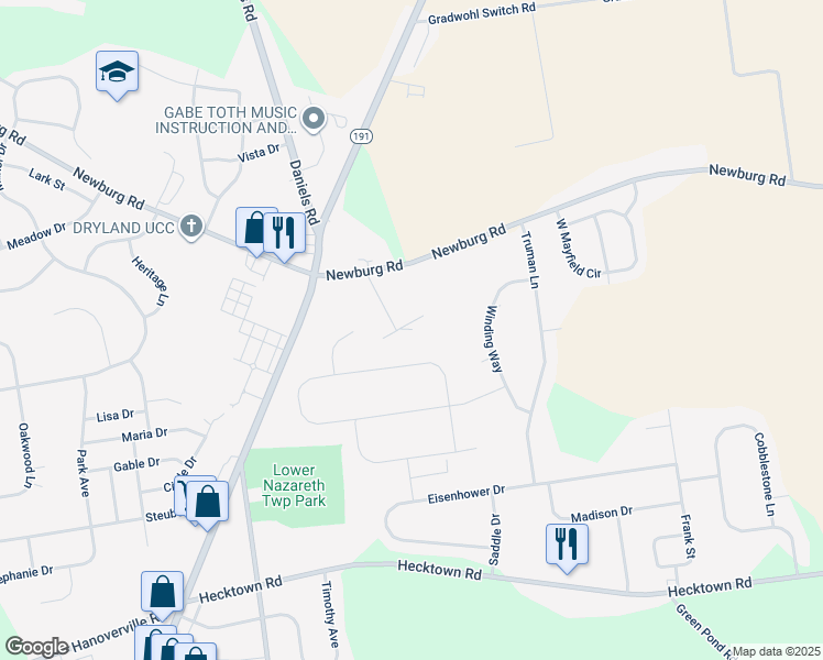 map of restaurants, bars, coffee shops, grocery stores, and more near 384 Hartman Rd in Bethlehem