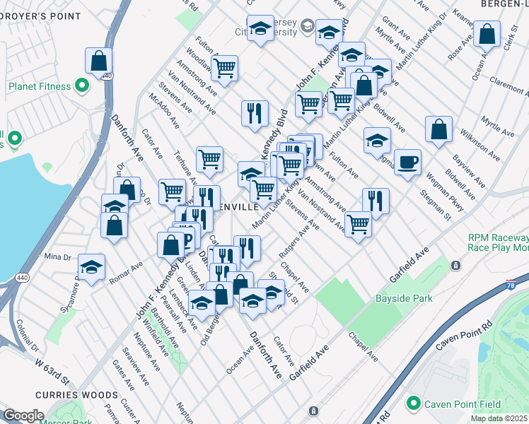 map of restaurants, bars, coffee shops, grocery stores, and more near in Jersey City