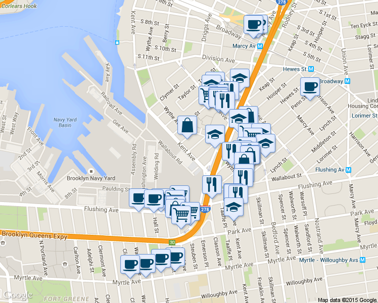 map of restaurants, bars, coffee shops, grocery stores, and more near 4 Keap Street in Brooklyn