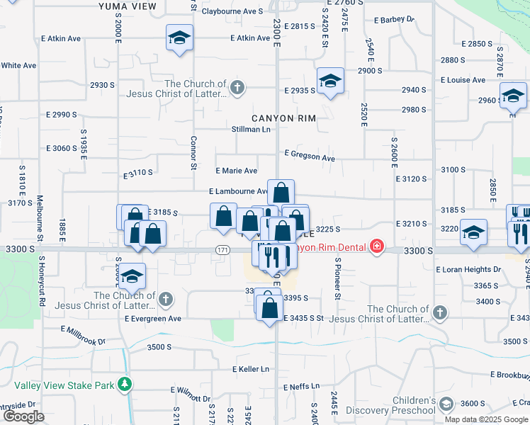 map of restaurants, bars, coffee shops, grocery stores, and more near 3228 South 2300 East in Salt Lake City