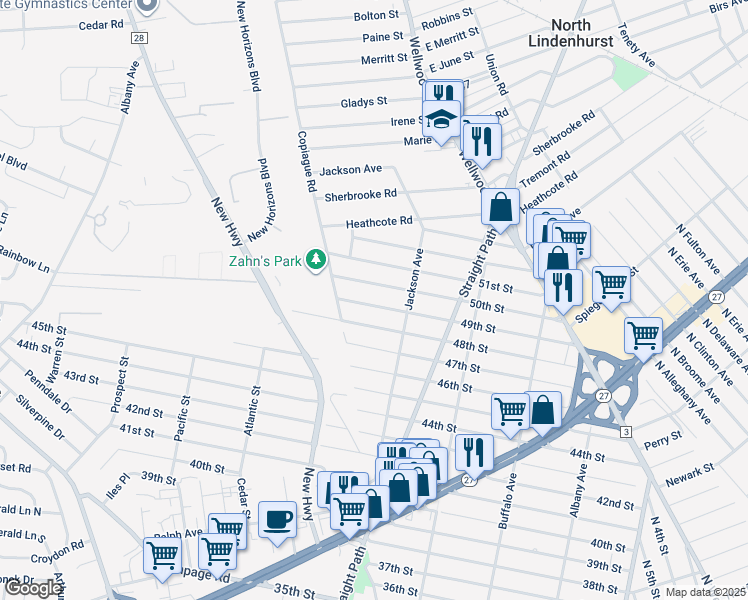 map of restaurants, bars, coffee shops, grocery stores, and more near 448 48th Street in Lindenhurst